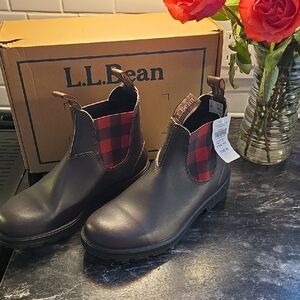 Blundstone Brown Boots with Red Plaid Accents